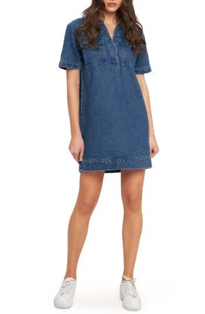 Flying Tomato Short Sleeve Denim Minidress In Blue