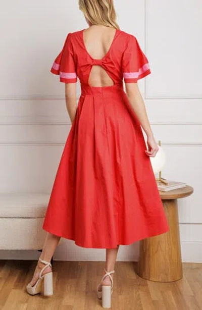 Flying Tomato Short Sleeve Fit & Flare Midi Dress In Red