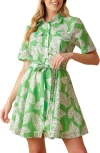 Flying Tomato Short Sleeve Mini Shirtdress In Apple Green