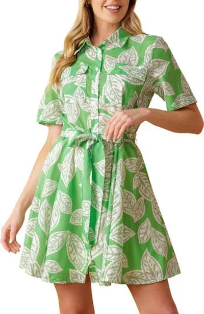Flying Tomato Short Sleeve Mini Shirtdress In Apple Green