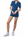 Flying Tomato Shorts Washed Denim Romper In Medium Indigo In Blue