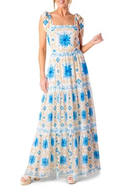 Flying Tomato Shoulder Tie Maxi Dress In Ivory Blue