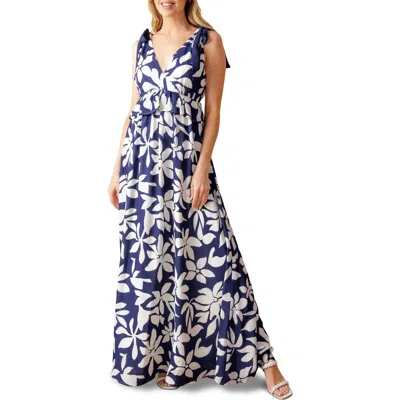 Flying Tomato Shoulder Tie Maxi Dress In Navy/white