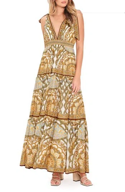 Flying Tomato Boho Paisley Tie Shoulder Maxi Dress In Neutral Multi