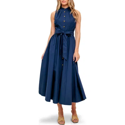 Flying Tomato Sleeveless Cotton Fit & Flare Shirtdress In Blue