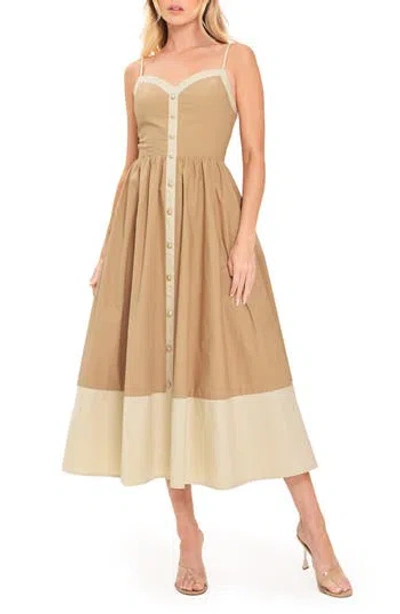 Flying Tomato Sleeveless Cotton Midi Dress In Brown