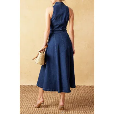 Flying Tomato Sleeveless Denim Maxi Shirtdress In Medium Indigo