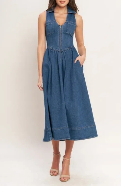 Flying Tomato Sleeveless Denim Midi Dress In Blue
