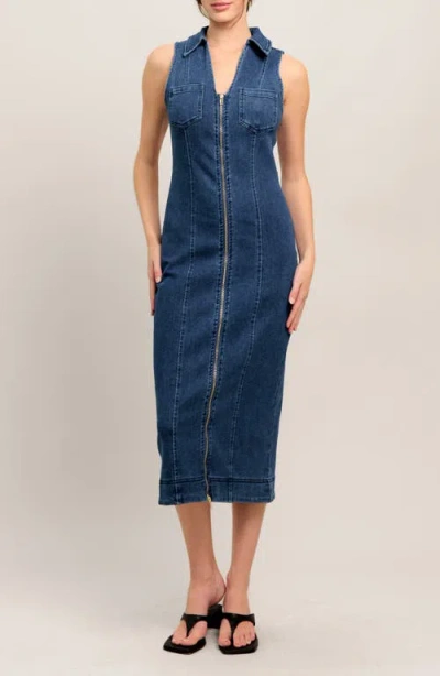 Flying Tomato Sleeveless Denim Midi Dress In Blue