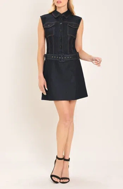 Flying Tomato Sleeveless Denim Minidress In Dark Indigo