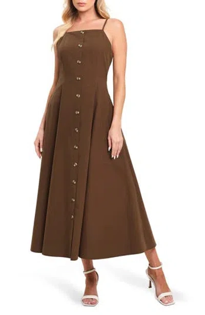 Flying Tomato Sleevless Cotton Midi Dress In Brown