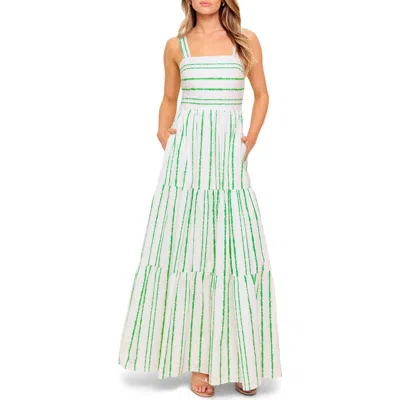 Flying Tomato Smocked Cotton Maxi Dress In Green