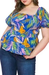 Flying Tomato Smocked Puff Sleeve Cotton Poplin Top In Pink