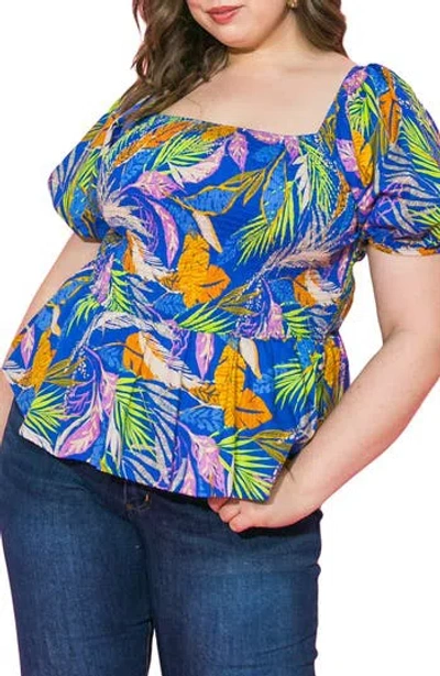 Flying Tomato Smocked Puff Sleeve Cotton Poplin Top