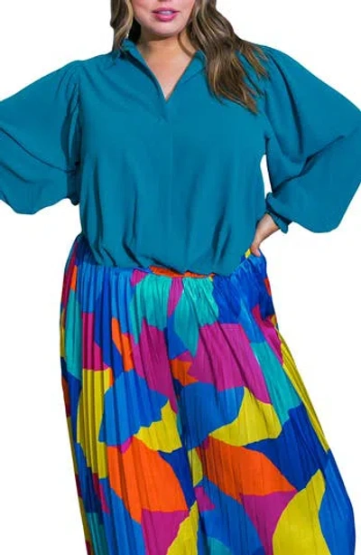 Flying Tomato Solid Collared Top In Blue