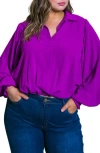 Flying Tomato Solid Collared Top In Purple