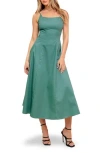 Flying Tomato Solid Cotton A-line Midi Sundress In Green