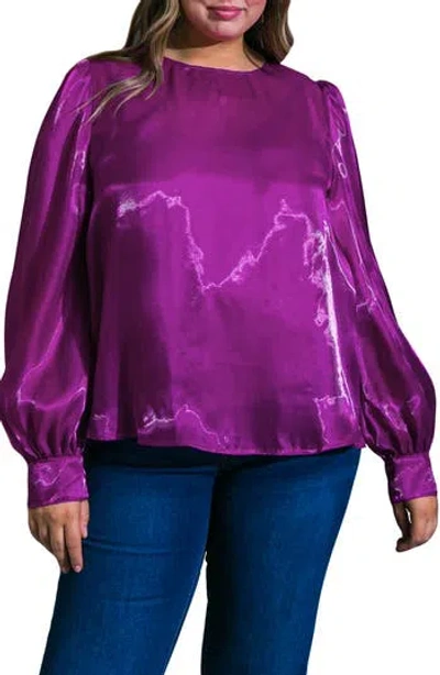 Flying Tomato Solid Long Sleeve Organza Top In Purple