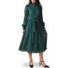 Flying Tomato Solid Long Sleeve Ruffle Midi Dress In Green
