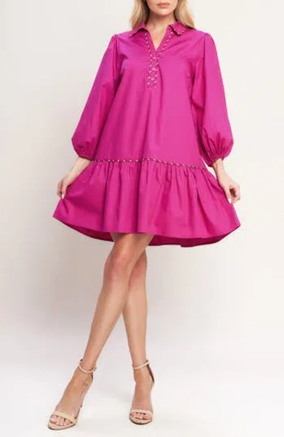 Flying Tomato Solid Ruffle Trim Cotton Minidress In Pink