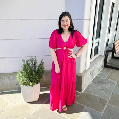 Flying Tomato Solid Woven Maxi Dress In Magenta In Pink