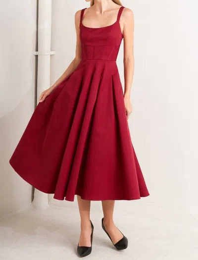 Flying Tomato Solid Woven Midi Dress In Maroon In Red