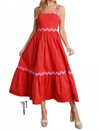 Flying Tomato Solid Woven Midi Dress In Red/pink