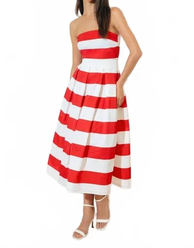 Flying Tomato Solid Woven Striped Midi Dress In Red