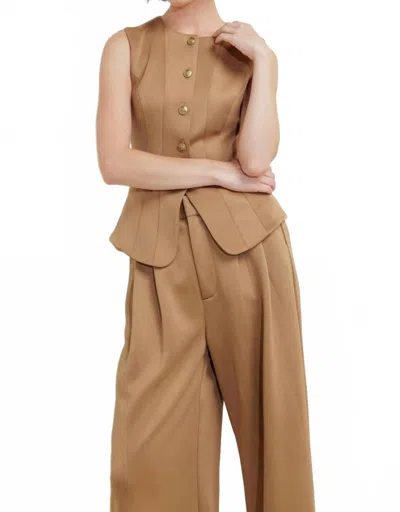 Flying Tomato Solid Woven Vest Top In Camel In Neutral