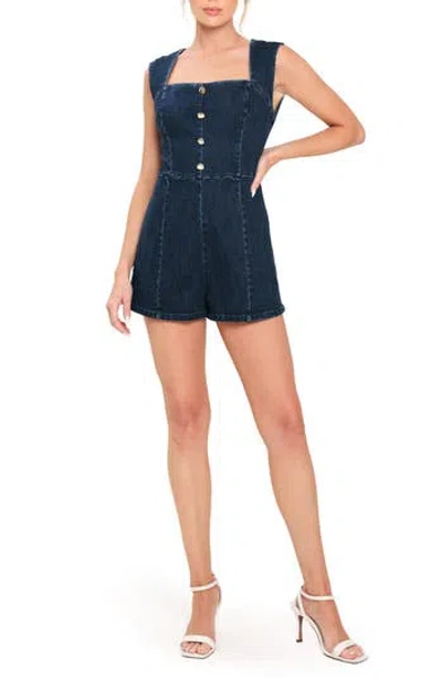 Flying Tomato Square Neck Denim Romper In Dark Indigo