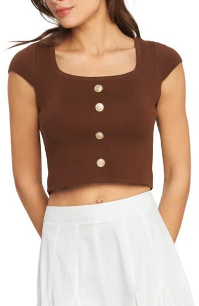 Flying Tomato Square Neck Knit Crop Top In Brown