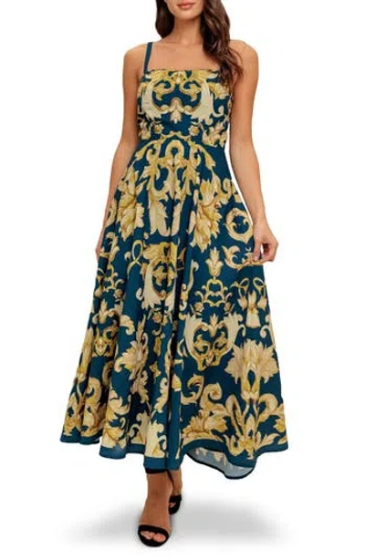 Flying Tomato Square Neck Midi Dress In Multi