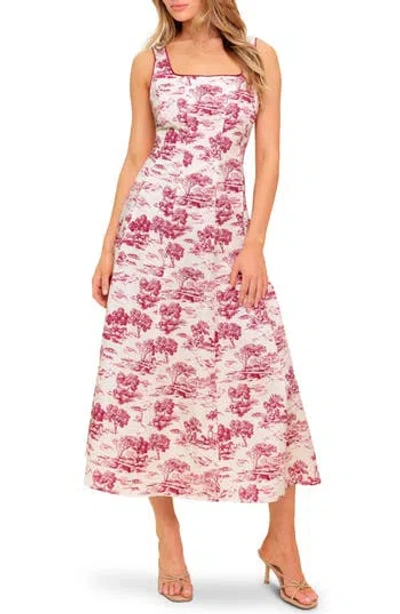 Flying Tomato Square Neck Print Midi Dress In Multi