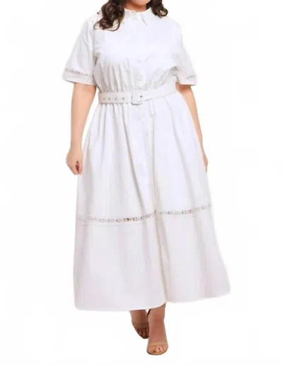 Flying Tomato Stacie Belted Midi Dress - Curve In White