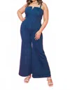 Flying Tomato Stacy Denim Jumpsuit - Plus In Medium Indigo In Blue