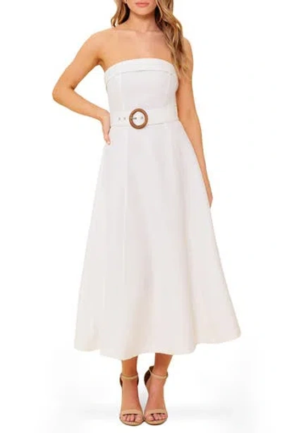 Flying Tomato Strapless Belted A-line Midi Dress In White