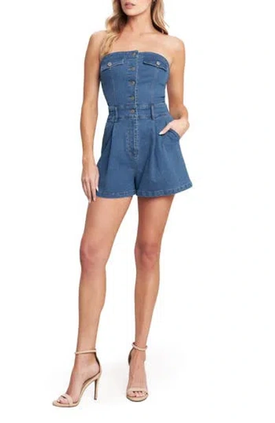 Flying Tomato Strapless Denim Romper In Medium Indigo