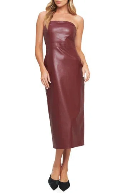 Flying Tomato Strapless Faux Leather Midi Dress In Brown