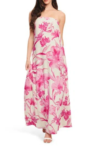 Flying Tomato Strapless Floral Maxi Dress In Pink