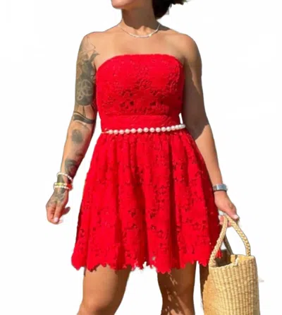 Flying Tomato Strapless Lace Mini Dress In Red