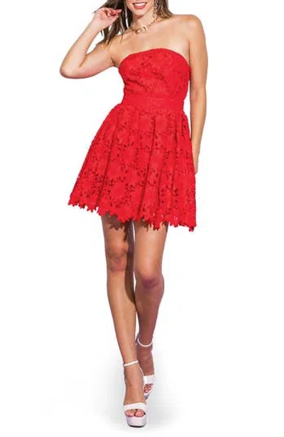 Flying Tomato Strapless Lace Minidress In Red