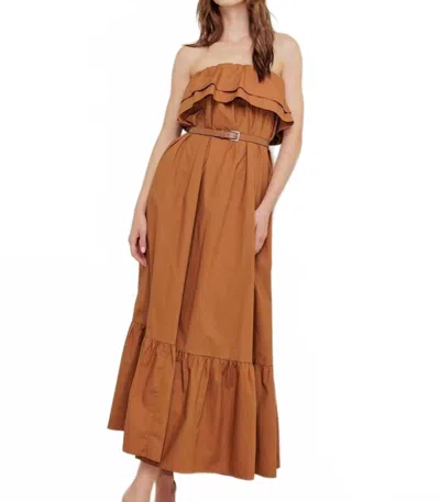 Flying Tomato Strapless Milk And Honey Woven Midi Dress In Brown