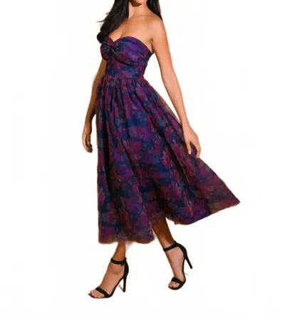 Flying Tomato Strapless Organza Midi Dress In Purple Multi