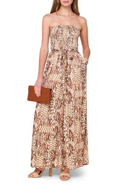 Flying Tomato Strapless Wide Leg Jumpsuit In Brown