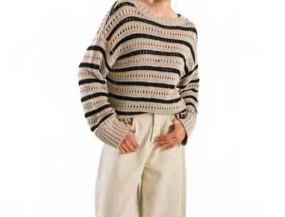 Flying Tomato Stripe Crochet Sweater In Black/beige In Multi