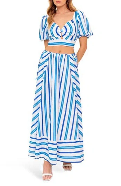 Flying Tomato Stripe Crop Top & Maxi Skirt Set In Blue
