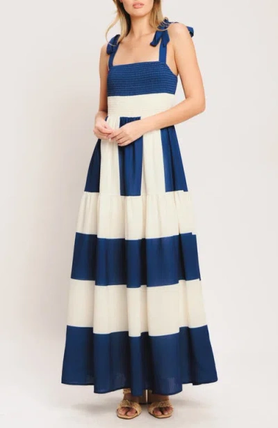 Flying Tomato Stripe Fit & Flare Maxi Dress In Blue