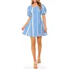 Flying Tomato Stripe Puff Sleeve Fit & Flare Minidress