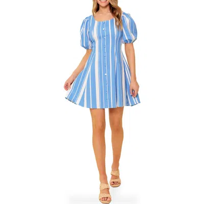 Flying Tomato Stripe Puff Sleeve Fit & Flare Minidress