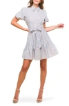 Flying Tomato Stripe Puff Sleeve Fit & Flare Shirtdress